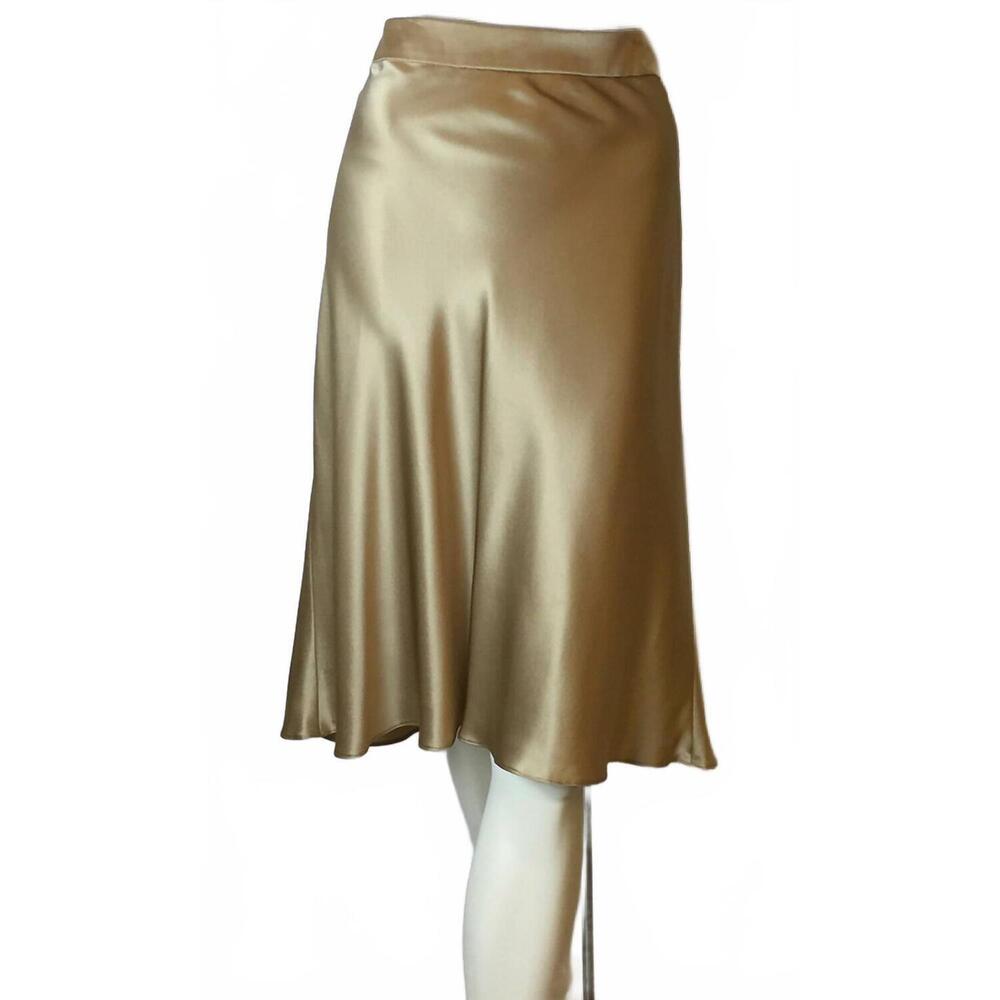 NEW QUADRILLE women's silk flair skirt in tan